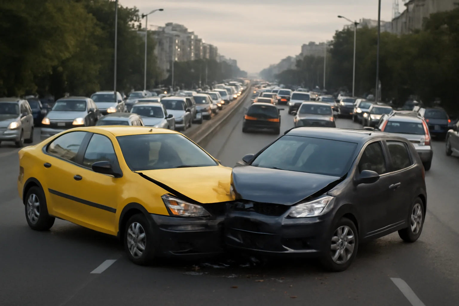 Accident matinal pe Calea 13 Septembrie cu Șoseaua Panduri. Traficul - un coșmar
