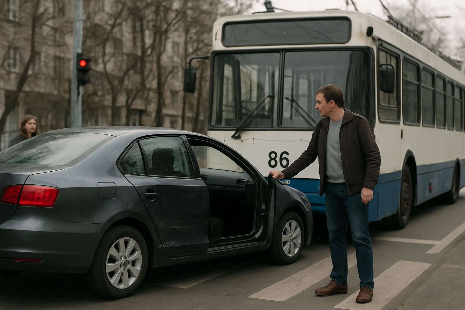 Accident pe Bd. Gării Obor: Troleibuzul 86 a lovit o portieră deschisă