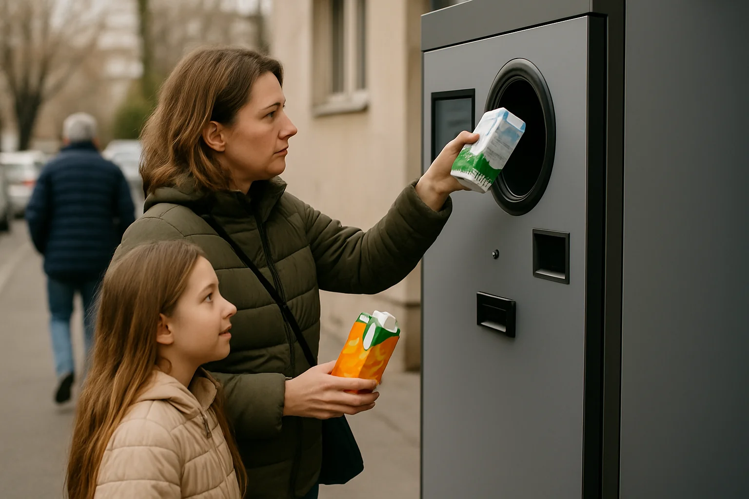ambalaje carton pentru lapte și sucuri reciclate în automate cu recompensă de 50 de bani