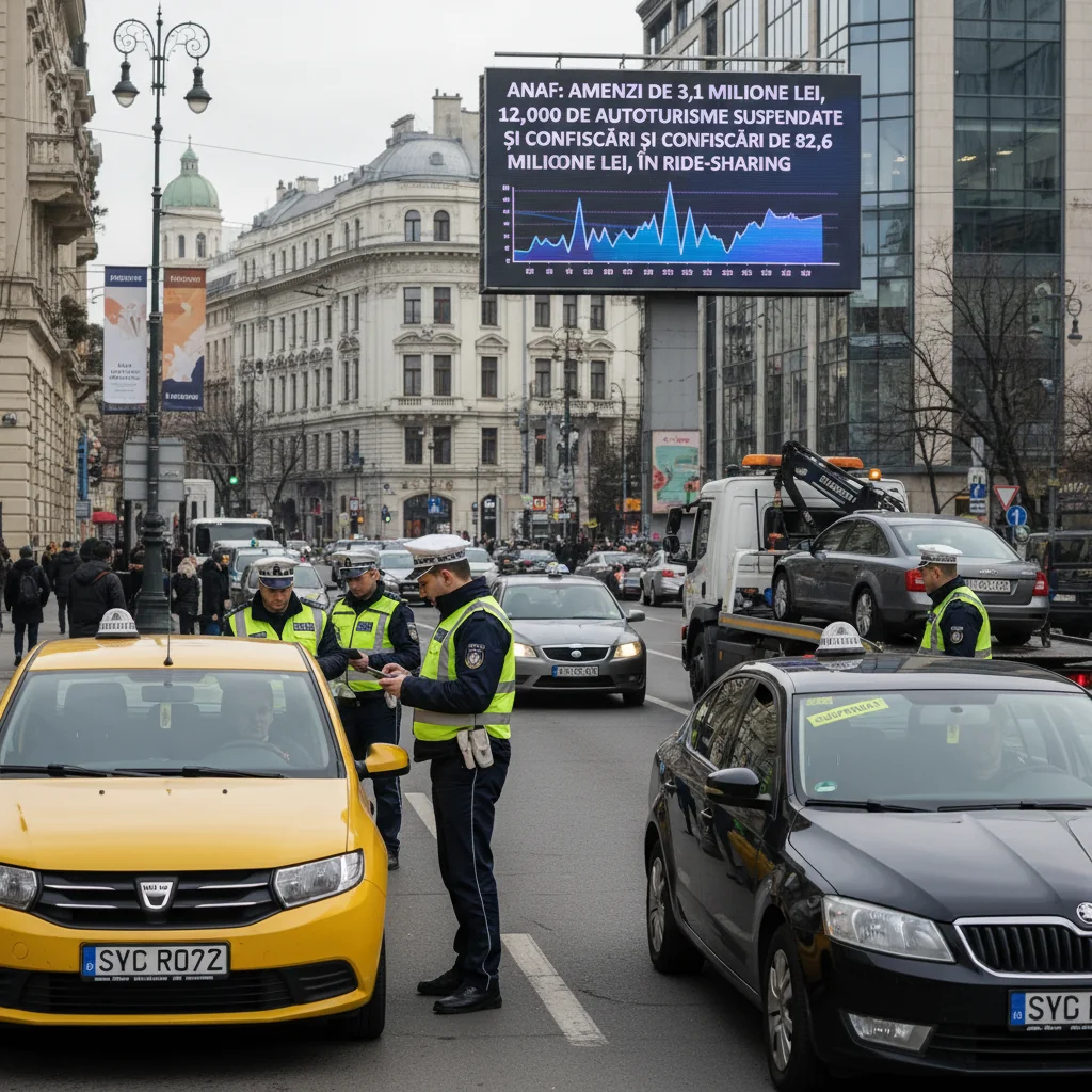 ANAF a aplicat amenzi de 3,1 milioane lei, a suspendat 12.000 de mașini și a confiscat 82,6 milioane lei în controale ride-sharing