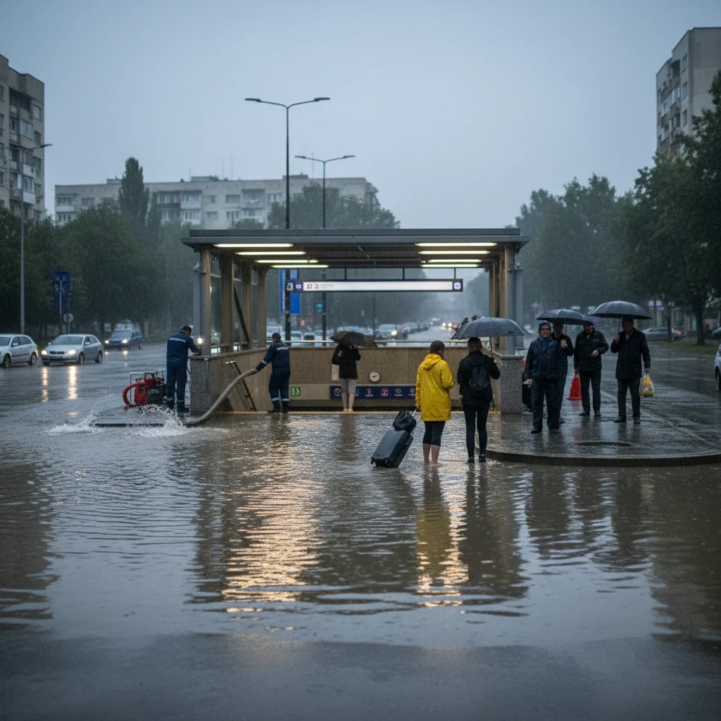 Bălți persistente la stația de metrou Jiului din București, problemă veche reaprinsă de ploile recente