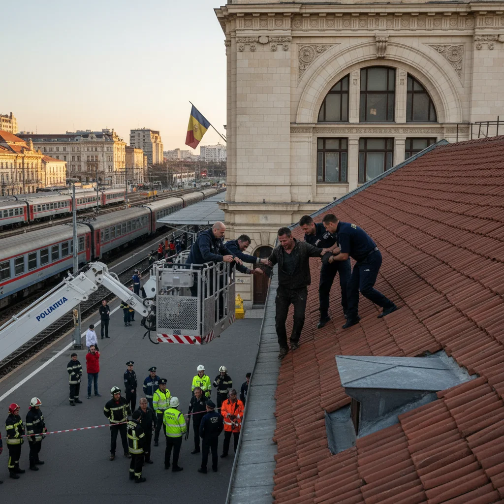 Bărbat salvat de pe acoperișul Gării de Nord după amenințări cu sinuciderea