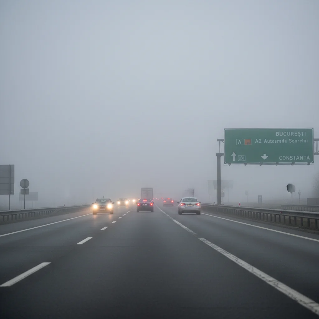 Ceață densă pe autostrăzile care pornesc din București, vizibilitate redusă sub 50 de metri pe alocuri