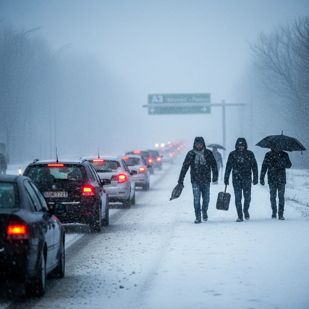 Ceață densă și ninsoare în zona București: trafic rutier îngreunat în județul Ilfov