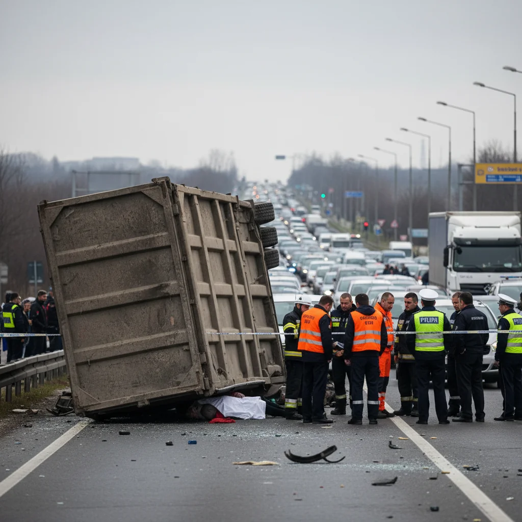 Femeie accidentată de o basculantă pe Șoseaua București-Ploiești