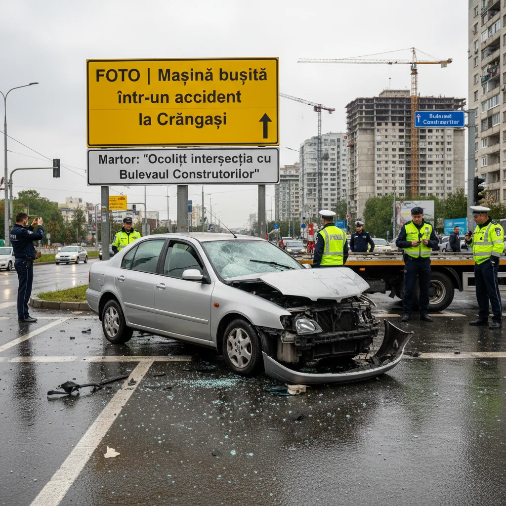 FOTO | Autoturism avariat grav într-un accident la Crângași. Șoferii sunt sfătuiți să evite zona intersecției cu Bulevardul Constructorilor