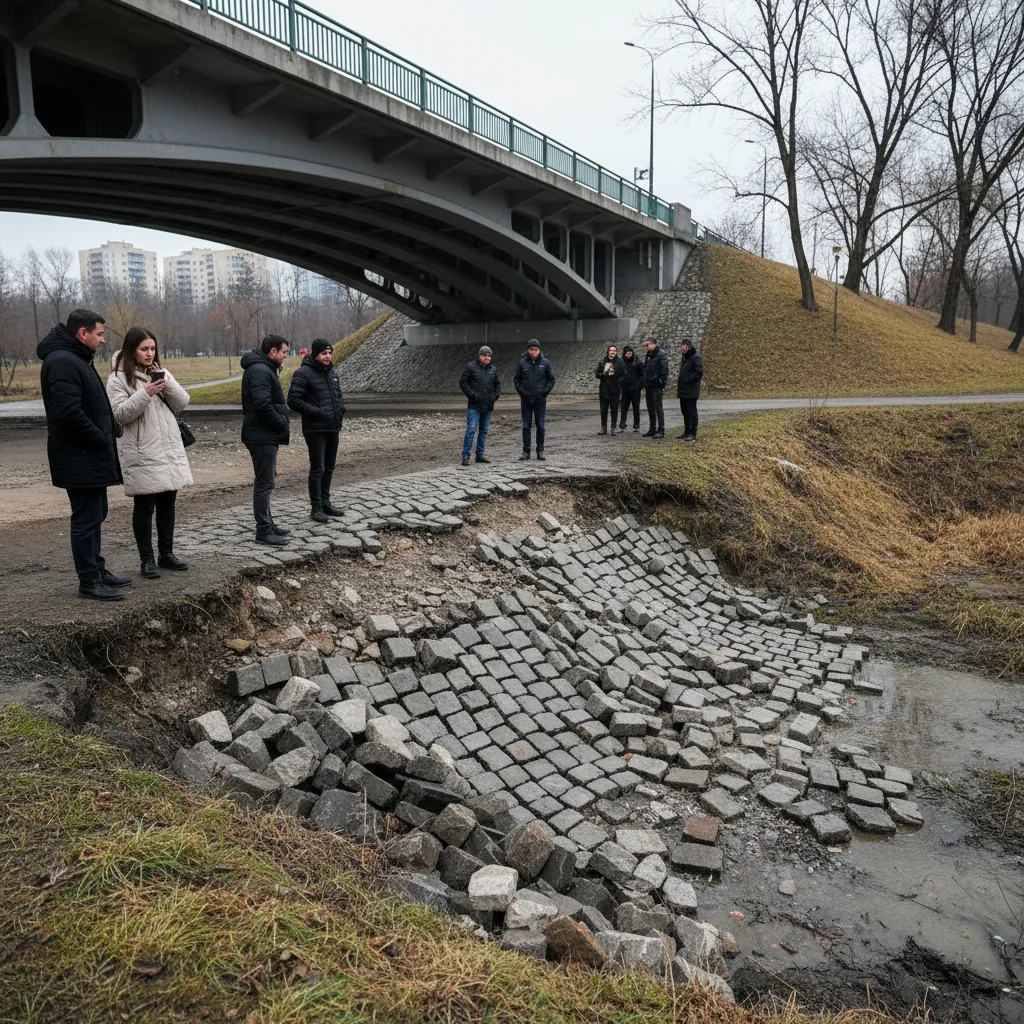 Imagini surprind cum piatra cubică din zona Podului Parcului IOR se deplasează, iar locuitorii Capitalei cer măsuri urgente din partea primarului Negoiță.
