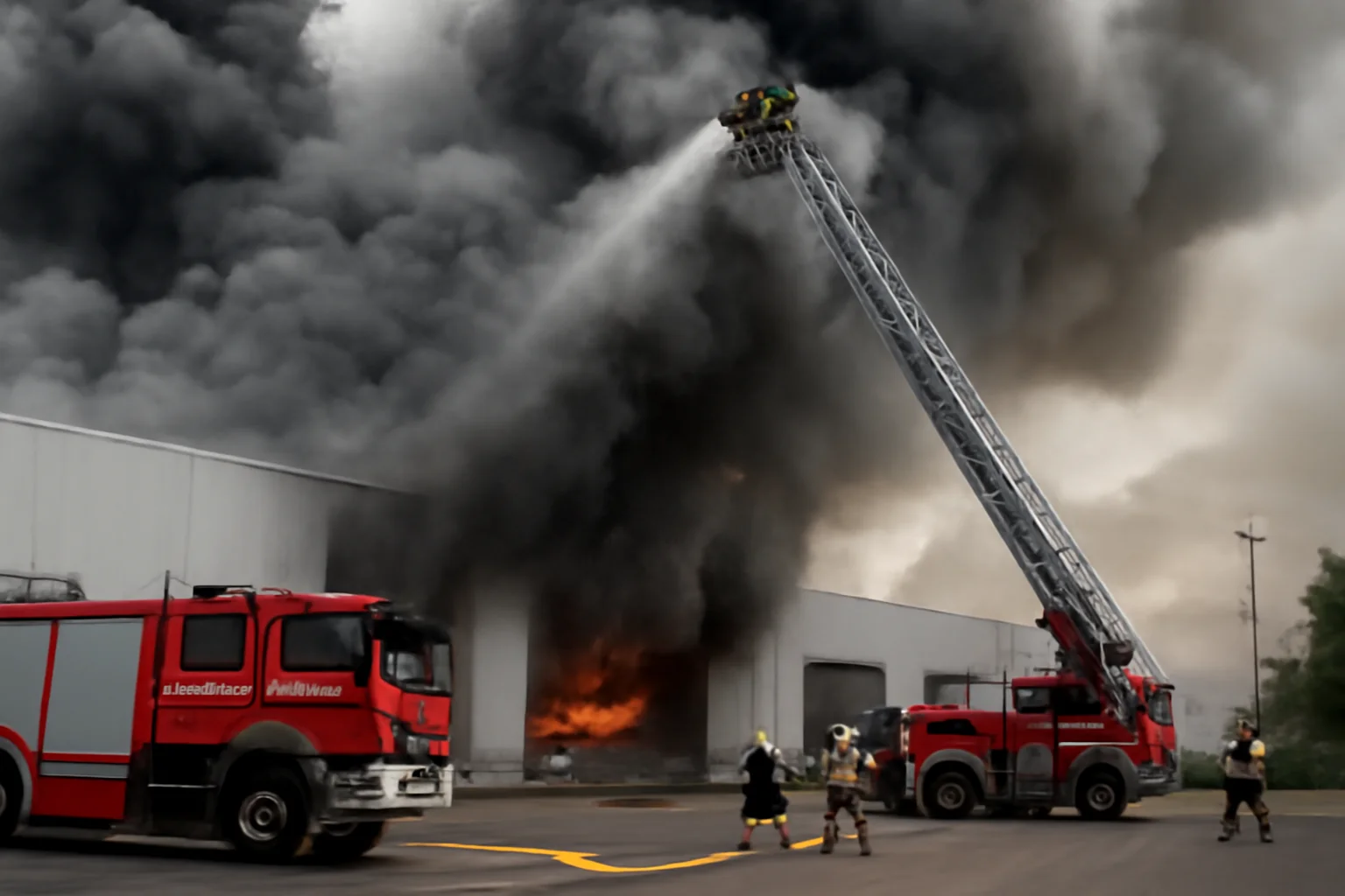 Intervenție masivă pentru stingerea incendiului dintr-un parc logistic de pe A1, cu degajări semnificative de fum