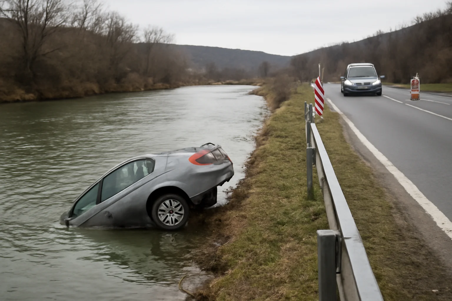 Mașină plonjat în râul Olt; trafic deviat pe DN7