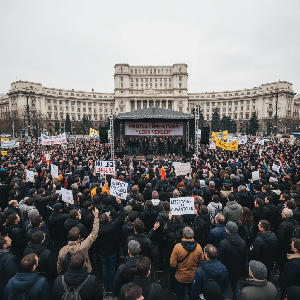 Mii de oameni au protestat în București, în Piața Universității, față de „legea Vexler”