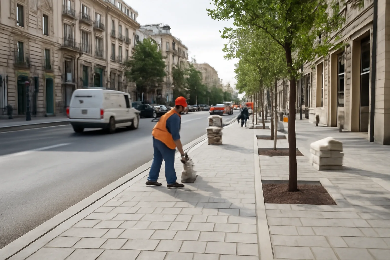 Modernizăm trotuarele din centrul Bucureștiului.