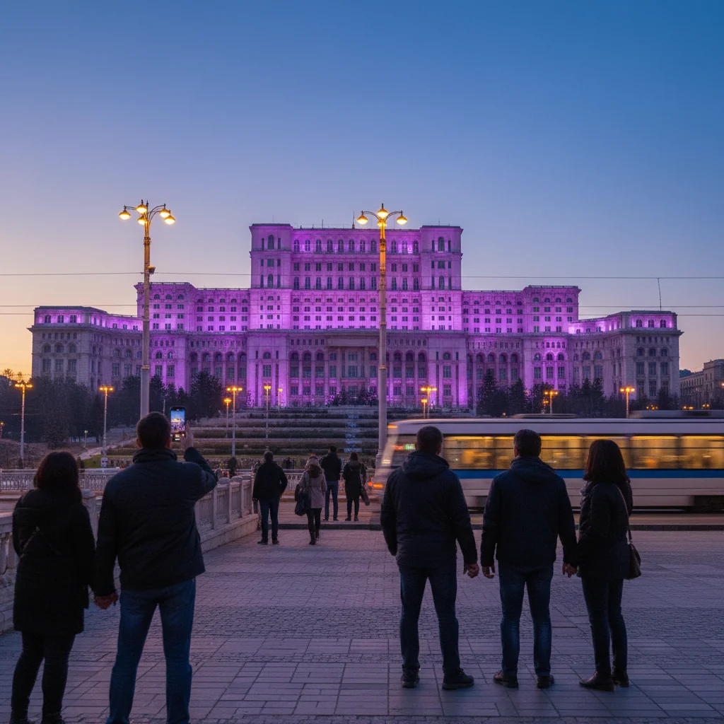 Palatul Parlamentului luminat în mov de Purple Night România – susținerea luptei împotriva epilepsiei