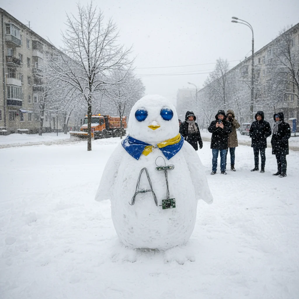 Pinguinul „PingAI” devine simbol ironic al ninsorilor abundente din București