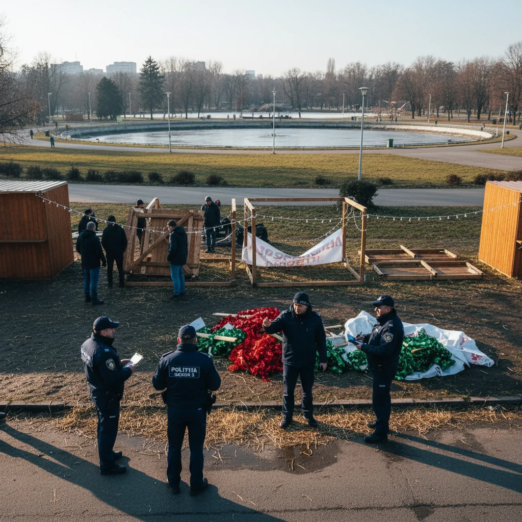 Poliția Locală Sector 3 a amendat organizatorii târgului ilegal de sărbători din zona retrocedată a Parcului IOR