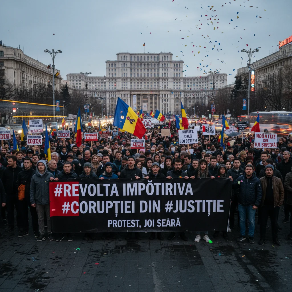 Protest joi seara în Piața Victoriei împotriva corupției din Justiție