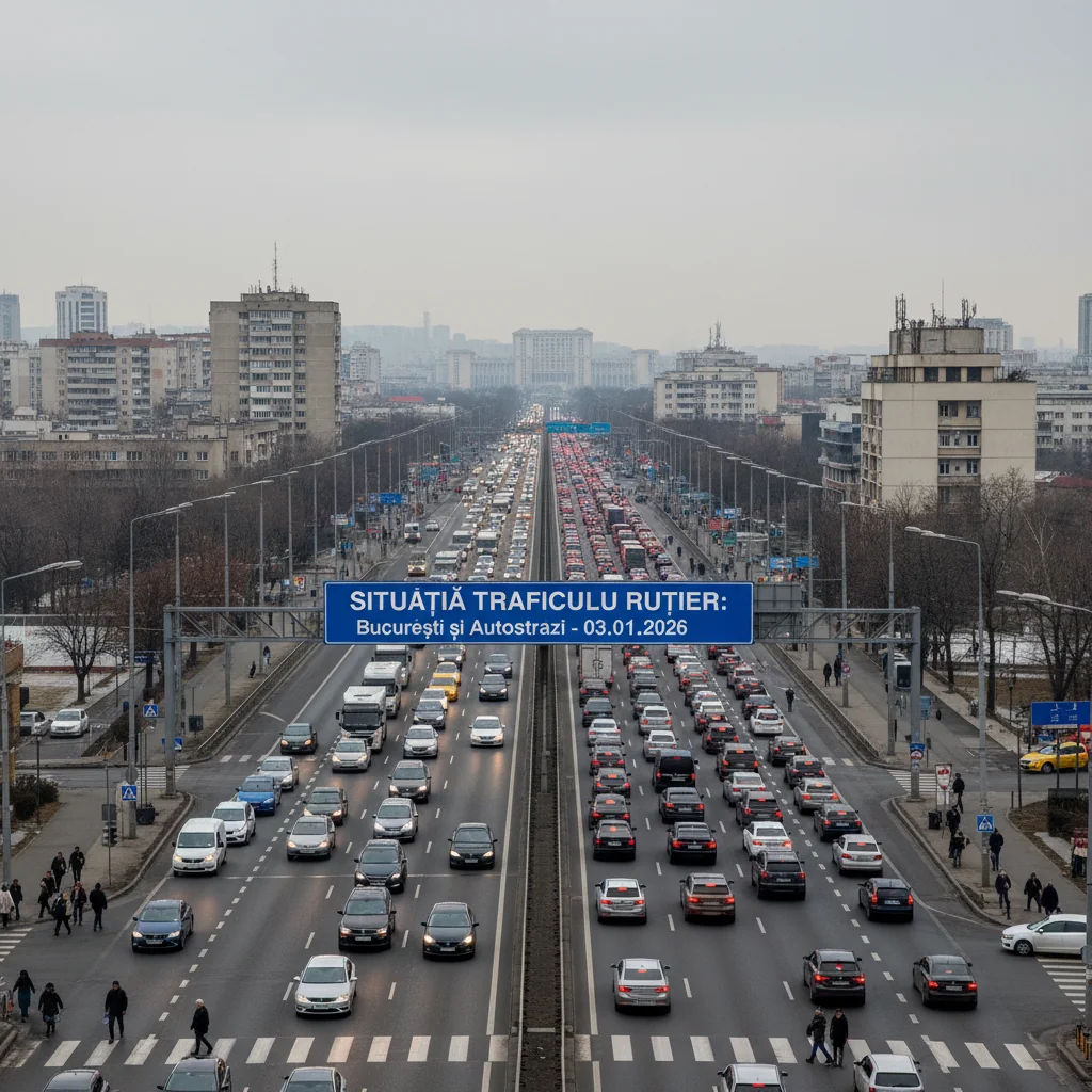 Trafic rutier în condiții de iarnă la București și pe autostrăzi, în dimineața de 3 ianuarie 2026