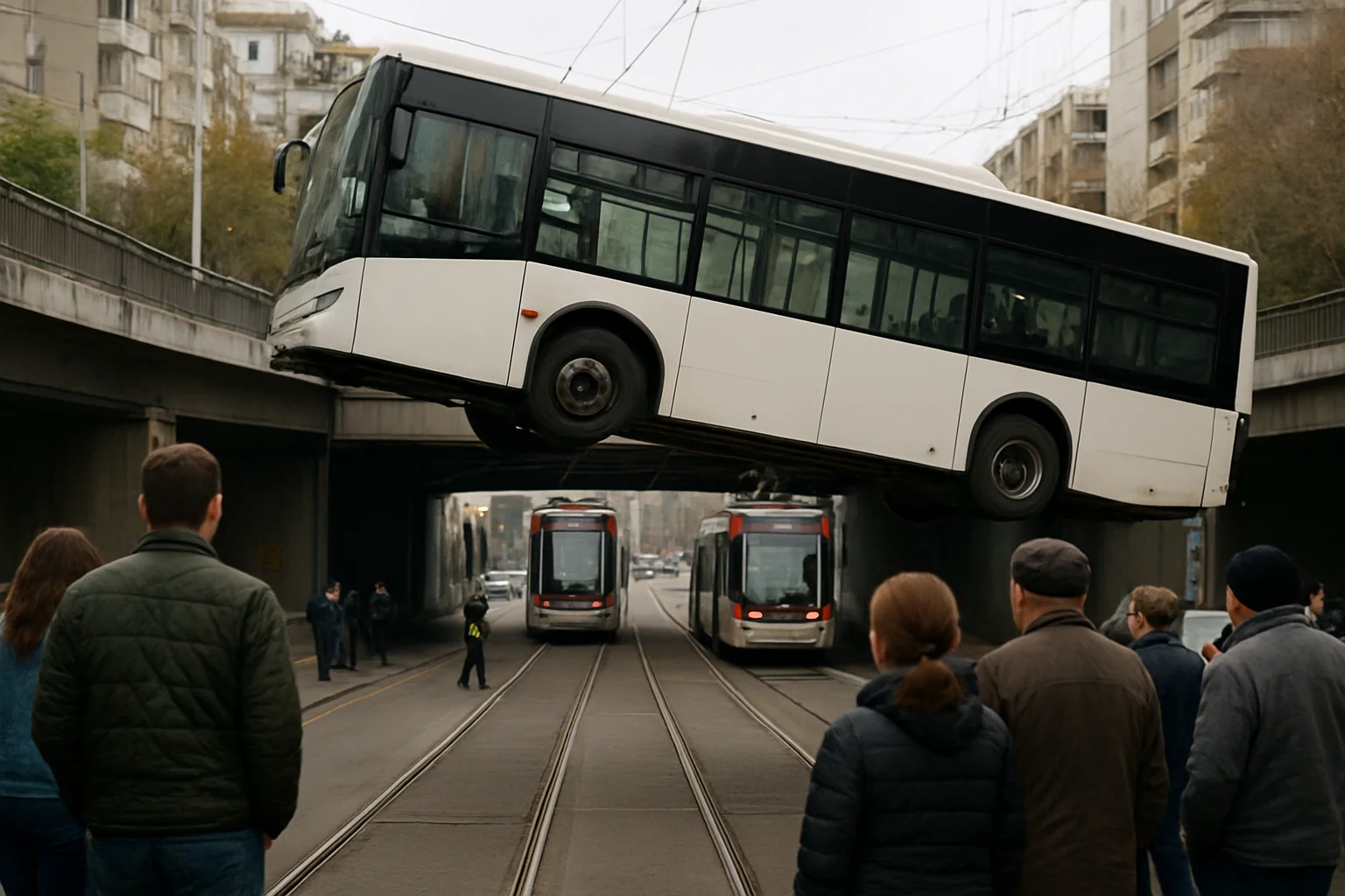 Tramvaiul 1, blocat în Pasajul Victoria din cauza unui autobuz
