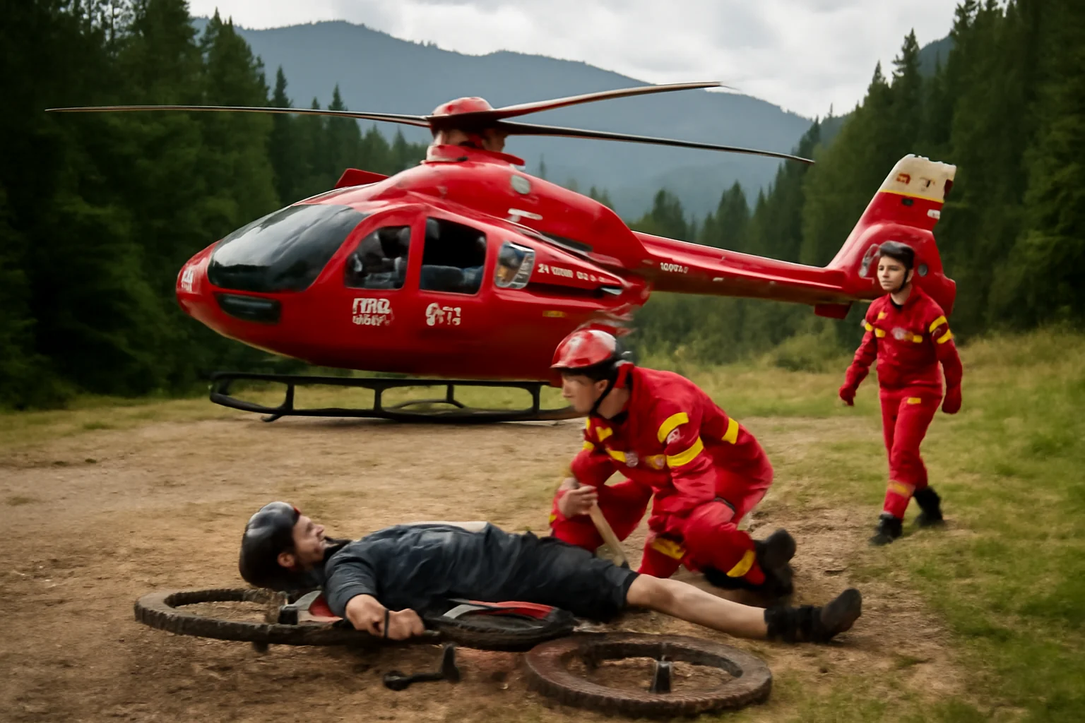 Turist din București Accidentat Grav pe Traseu de Mountain-Bike în Azuga, Salvat cu Elicopterul SMURD