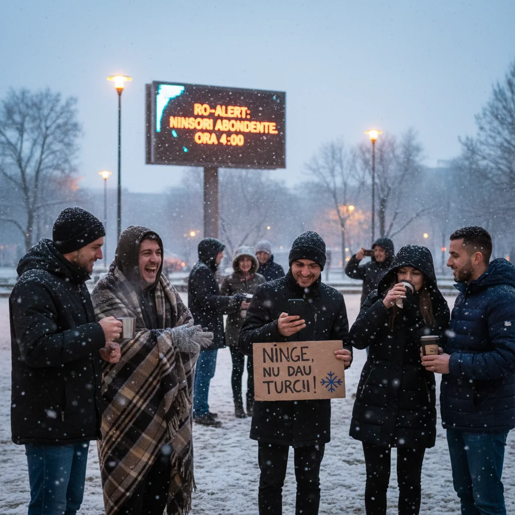 VIDEO | Bucureștenii glumesc pe seama mesajului RO-ALERT de ninsoare care i-a trezit din somn la 4 dimineața