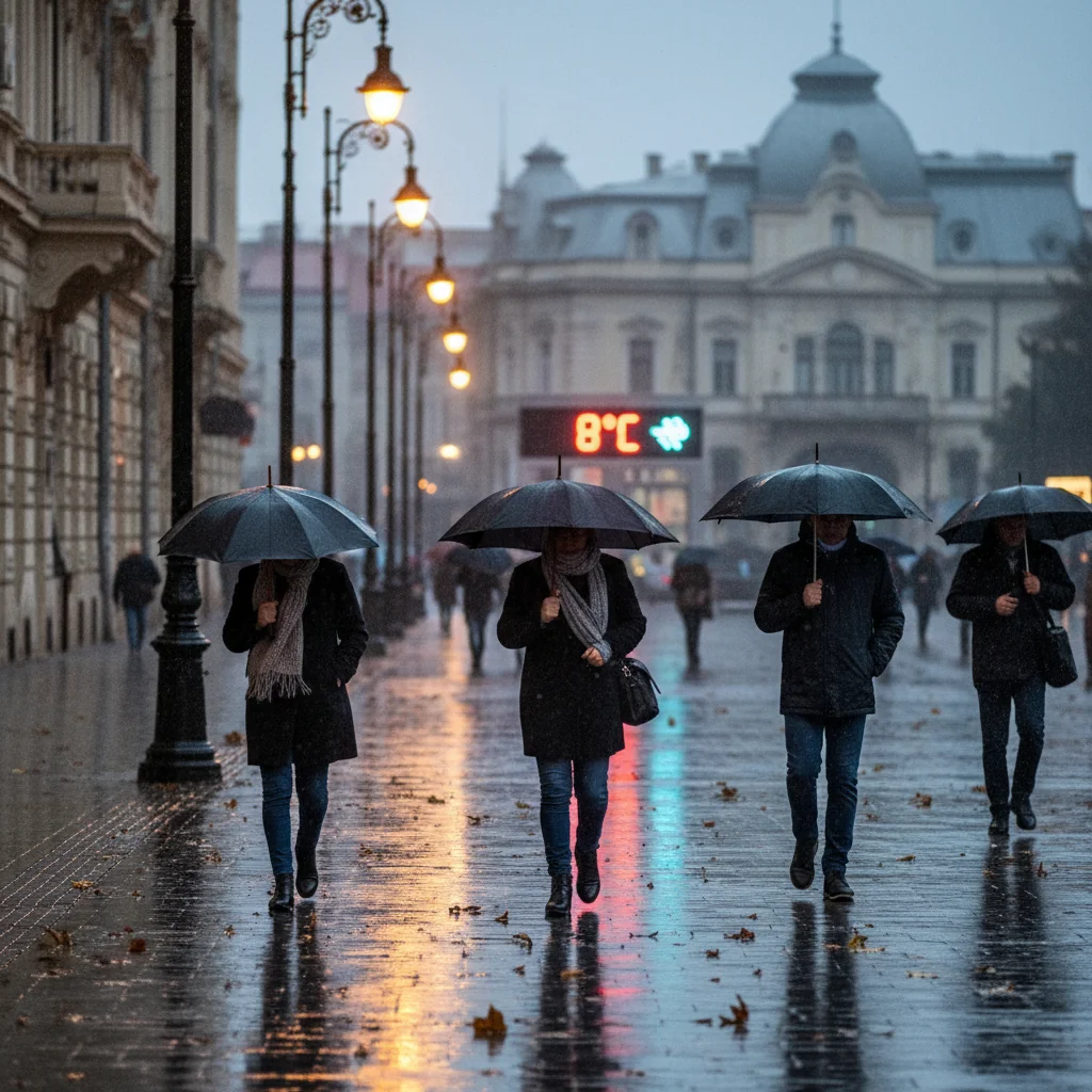 Vreme rece și înnorări cu ploi și vânt la București, vineri maxima nu depășește 8 grade